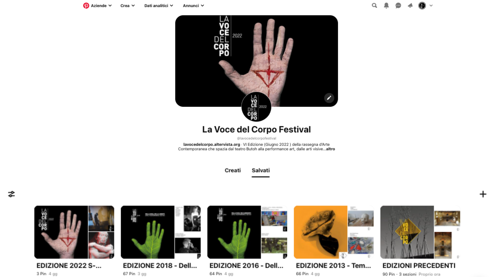il profilo Pinterest del Festival la Voce del Corpo